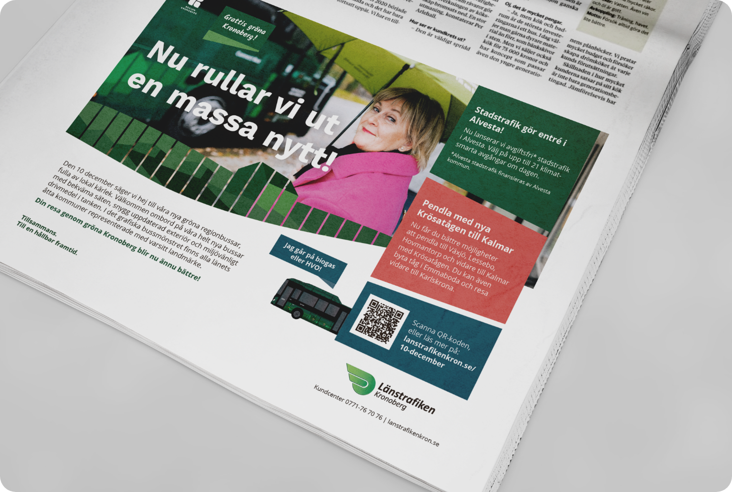 Ett utdrag från en tidning med kommunikaiton från Länstrafiken Kronoberg.